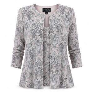 Alex Evenings L Pink Paisley Glitter 2pc Blazer Tank Set Formal Mother of Bride